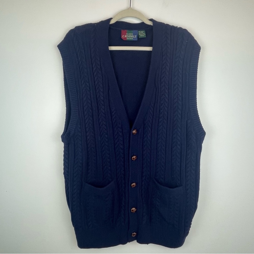 Vintage JB Buck Casuals Men’s XL Navy Blue Knit Sweater Vest Button Front